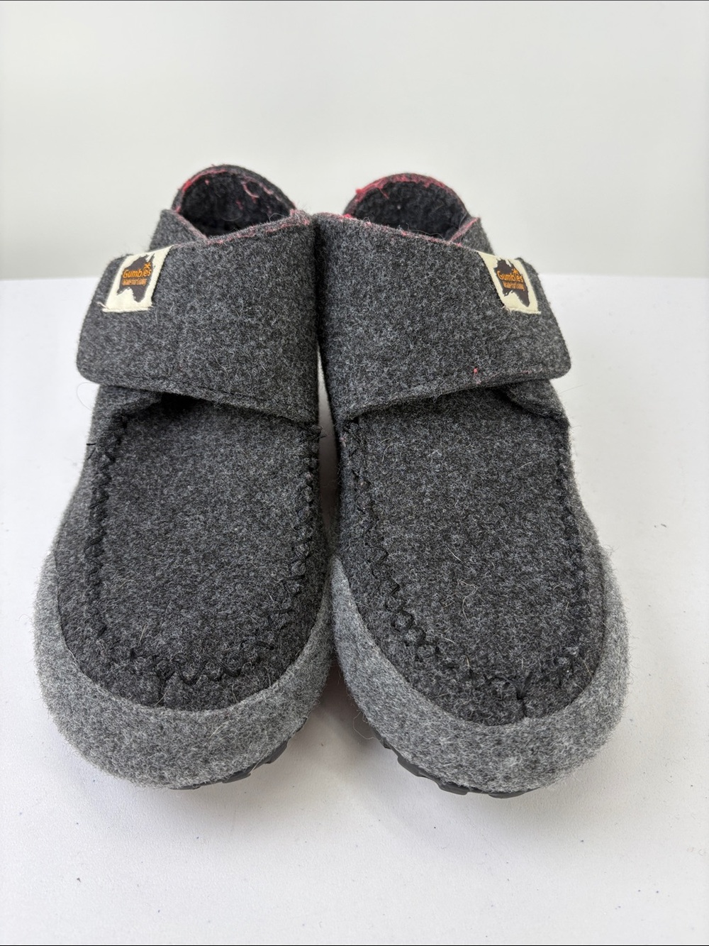 🔔 Gumbies wool felted Dark Gray  Hook-and-Loop Slippers w outdoor soles.